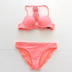 Aerie Bikini Swimsuit in pale Coral with Macramé Back 34A Small